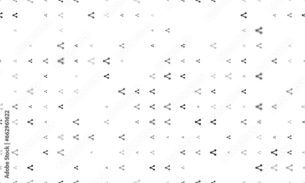 Poster seamless background pattern of evenly spaced black share symbols of different sizes and opacity. ill
