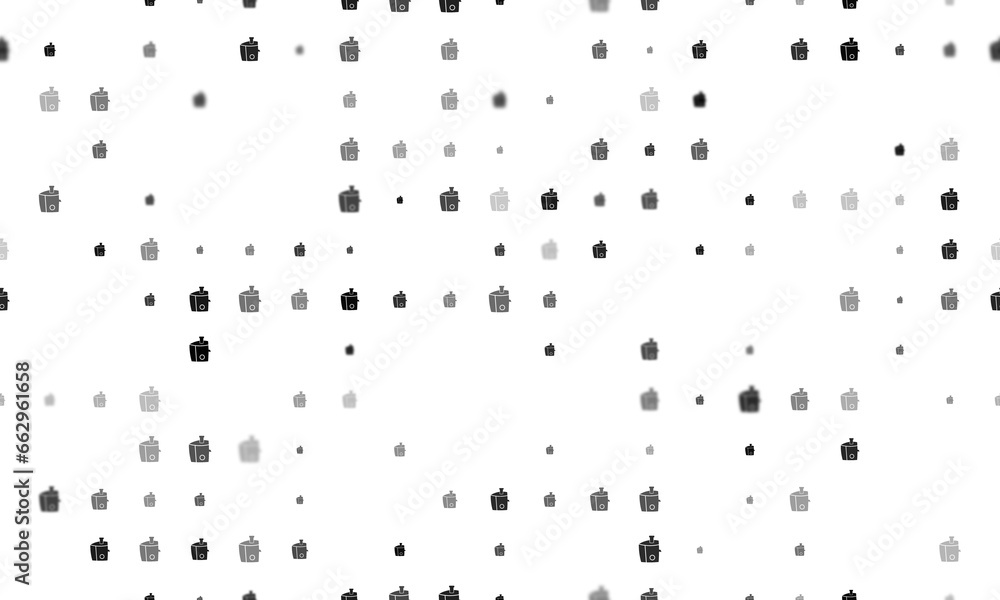 Poster seamless background pattern of evenly spaced black juicer symbols of different sizes and opacity. il