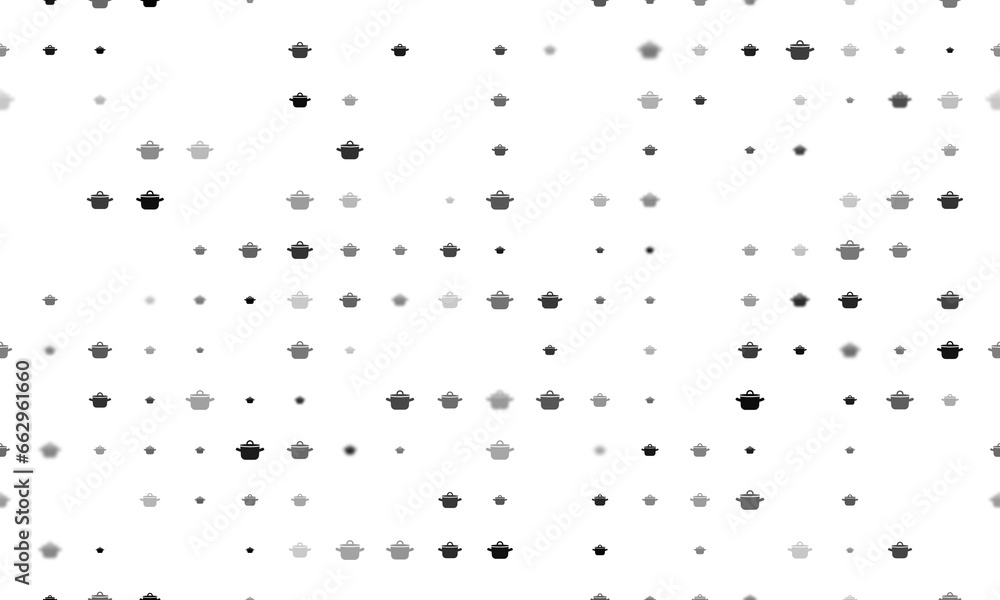Poster seamless background pattern of evenly spaced black pot symbols of different sizes and opacity. illus