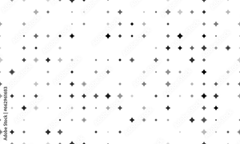 Poster seamless background pattern of evenly spaced black star symbols of different sizes and opacity. illu