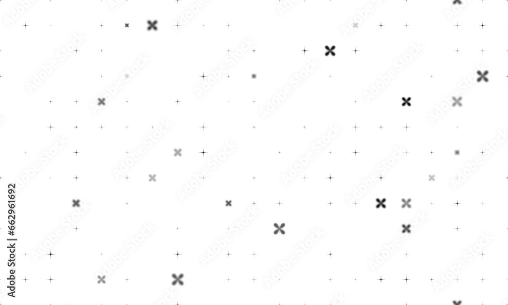 Poster seamless background pattern of evenly spaced black abstract star symbols of different sizes and opac