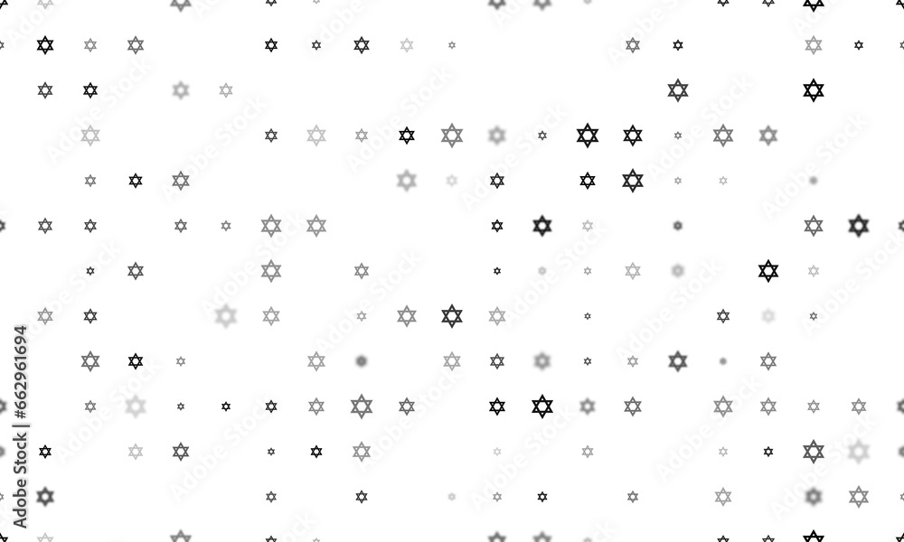 Poster seamless background pattern of evenly spaced black star of david symbols of different sizes and opac