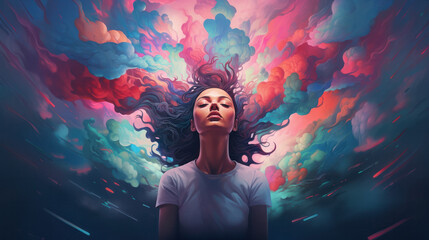 Vibrant Mind and Mental Health: Creative Illustration of a Color Explosion - obrazy, fototapety, plakaty