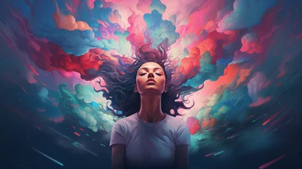 Foto op Plexiglas Vibrant Mind and Mental Health: Creative Illustration of a Color Explosion © raulince