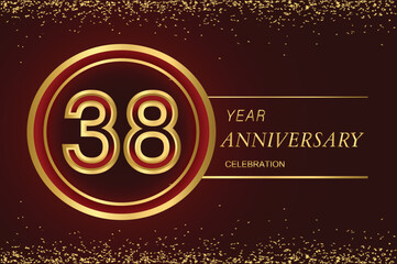 Fototapeta premium 38th anniversary logo with gold double line style decorated with glitter and confetti Vector EPS 10