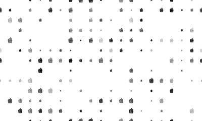 Seamless background pattern of evenly spaced black juicer symbols of different sizes and opacity. Illustration on transparent background
