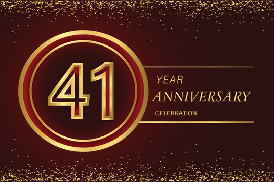 41st anniversary logo with gold double line style decorated with glitter and confetti Vector EPS 10