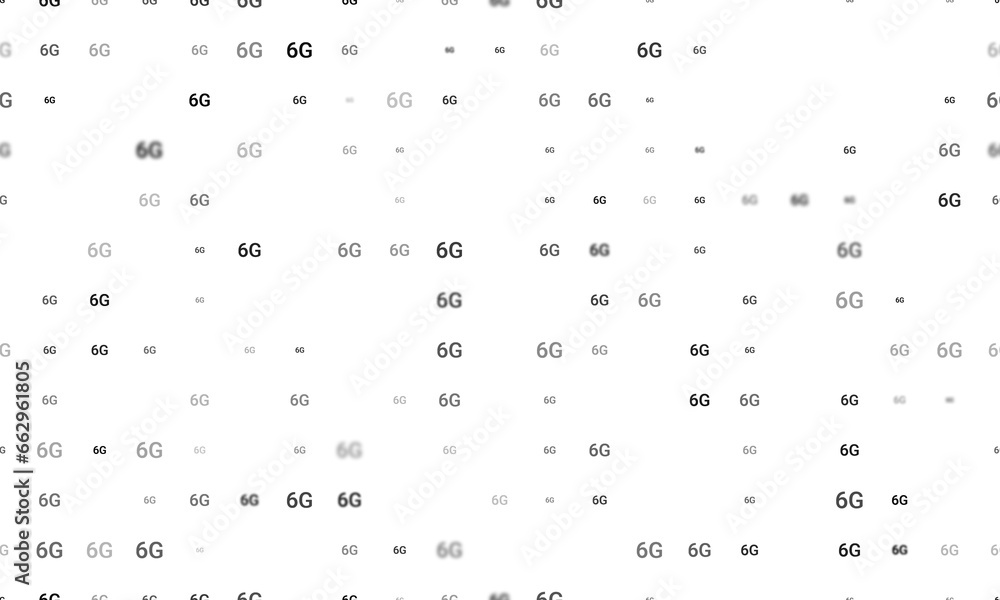 Poster seamless background pattern of evenly spaced black 6g symbols of different sizes and opacity. illust