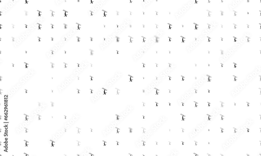 Poster seamless background pattern of evenly spaced black freestyle skiing symbols of different sizes and o