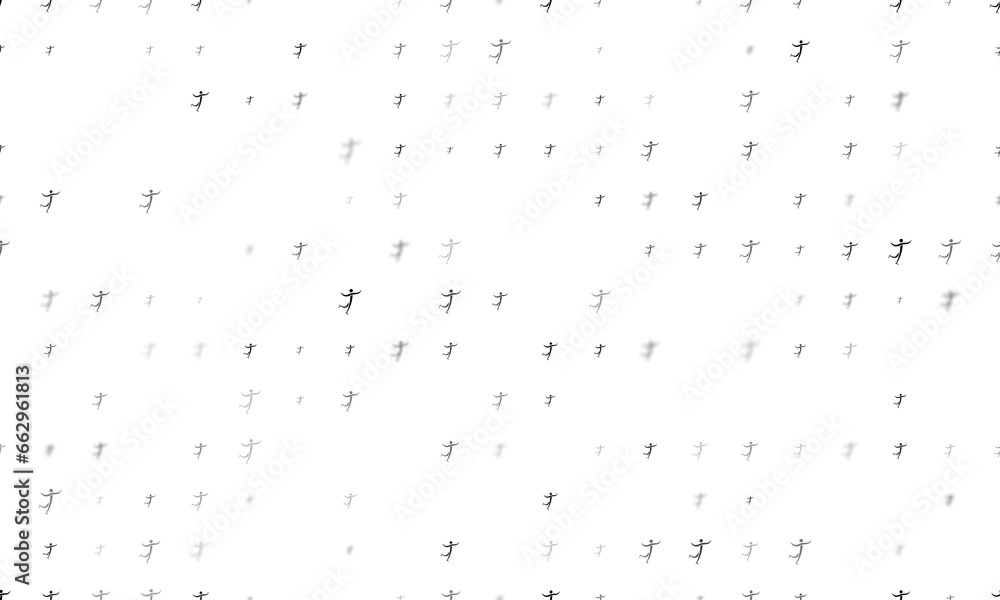 Poster seamless background pattern of evenly spaced black figure skating symbols of different sizes and opa