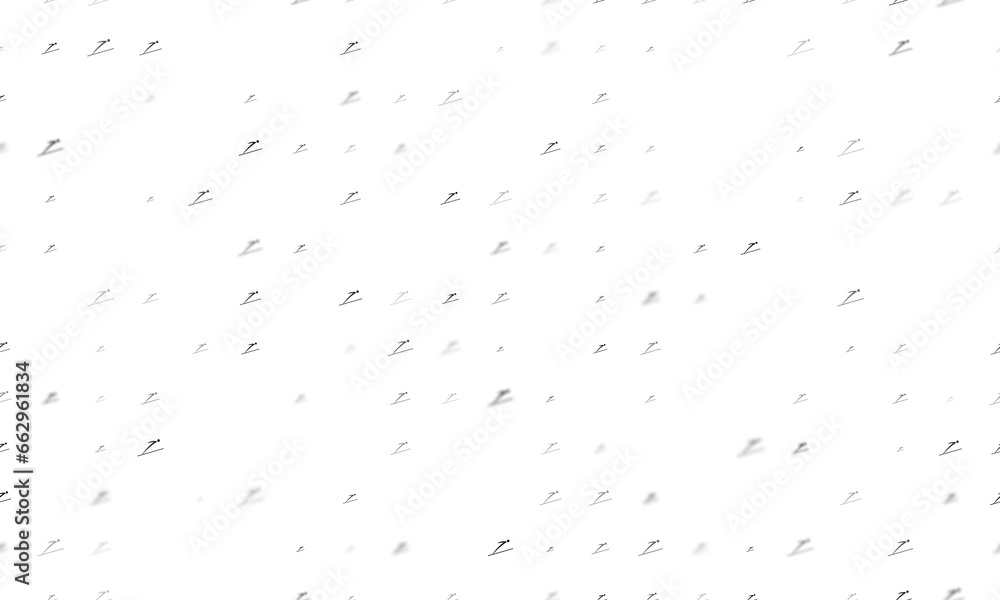 Poster seamless background pattern of evenly spaced black ski jumping symbols of different sizes and opacit