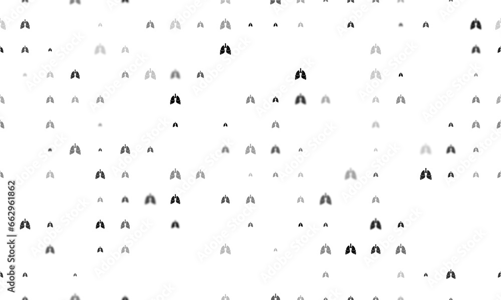 Poster seamless background pattern of evenly spaced black lungs symbols of different sizes and opacity. ill