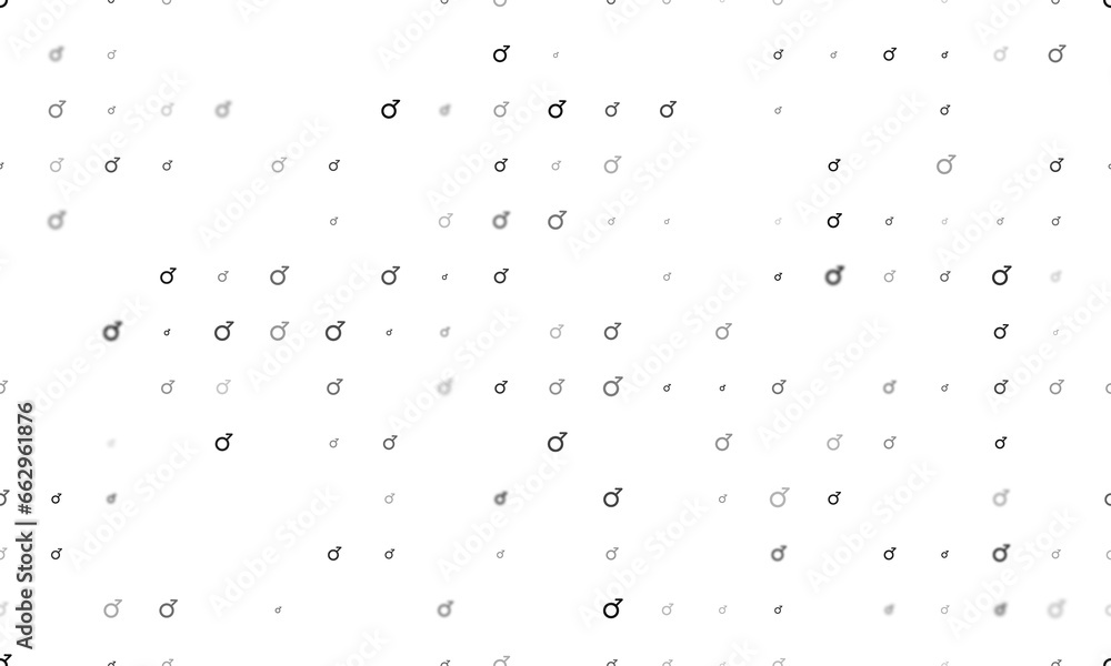 Poster seamless background pattern of evenly spaced black demiboy symbols of different sizes and opacity. i
