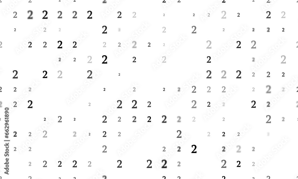 Poster seamless background pattern of evenly spaced black number two symbols of different sizes and opacity