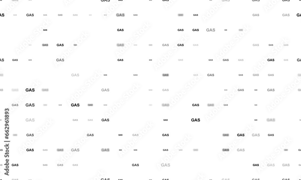 Poster seamless background pattern of evenly spaced black gas text symbols of different sizes and opacity. 