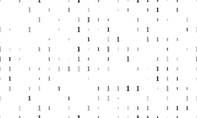 Seamless background pattern of evenly spaced black number one symbols of different sizes and opacity. Illustration on transparent background