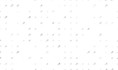 Seamless background pattern of evenly spaced black Ski jumping symbols of different sizes and opacity. Illustration on transparent background