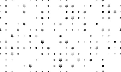 Seamless background pattern of evenly spaced black bikini symbols of different sizes and opacity. Illustration on transparent background