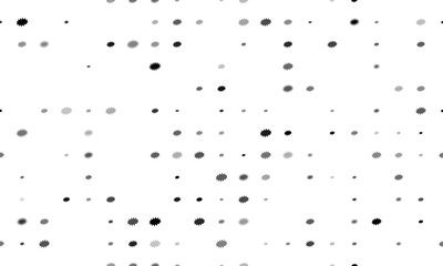 Seamless background pattern of evenly spaced black explosion symbols of different sizes and opacity. Illustration on transparent background