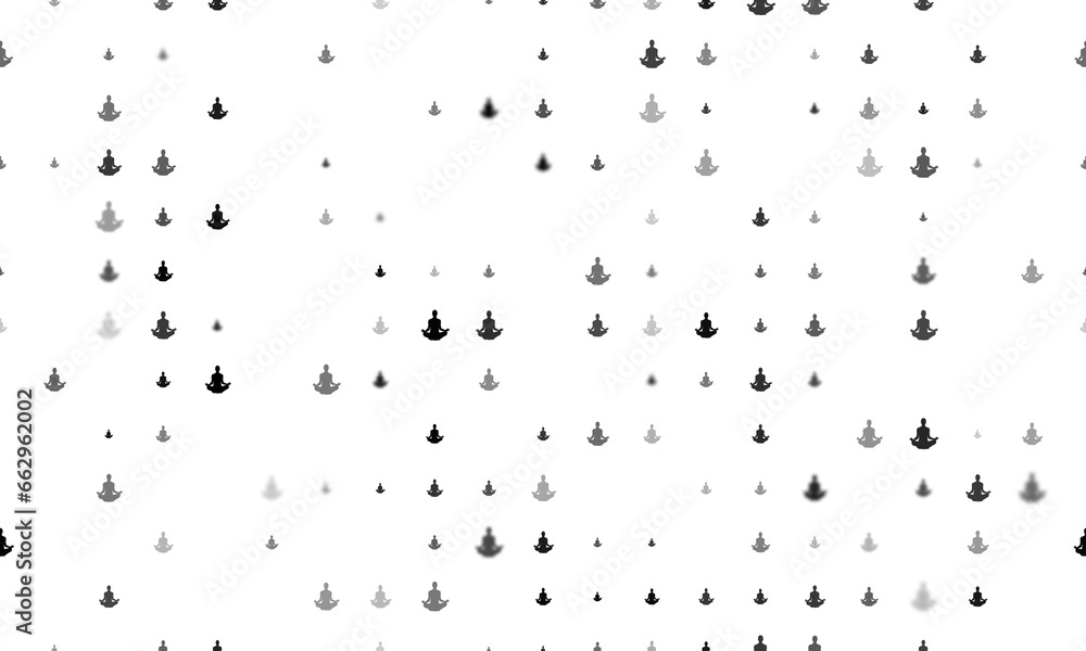 Poster seamless background pattern of evenly spaced black yoga symbols of different sizes and opacity. illu