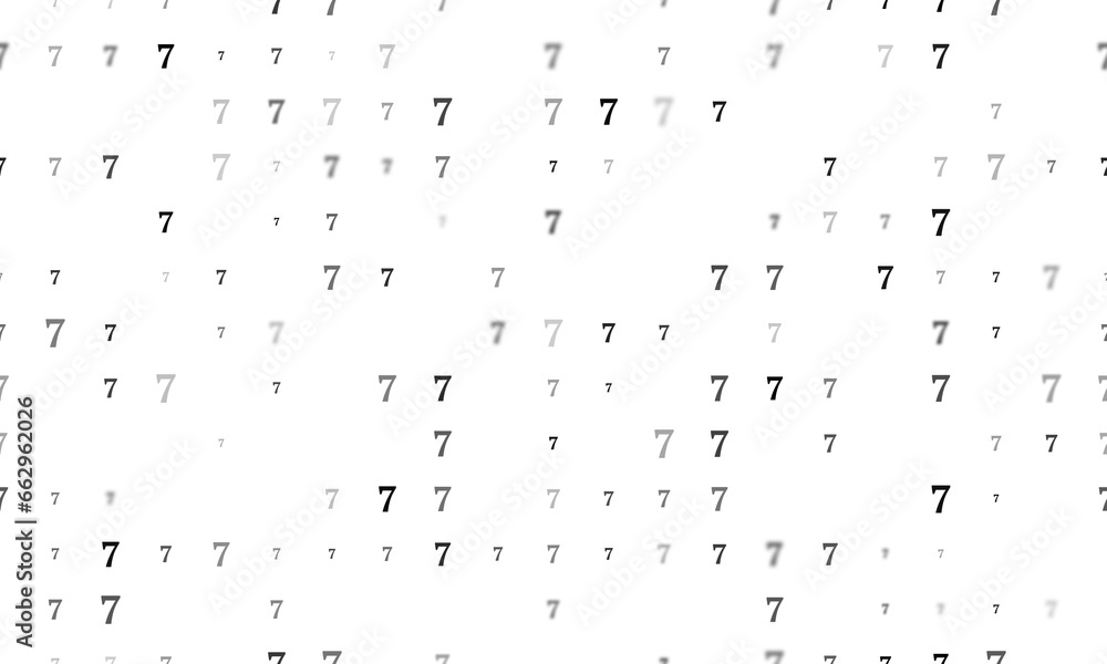 Poster seamless background pattern of evenly spaced black number seven symbols of different sizes and opaci