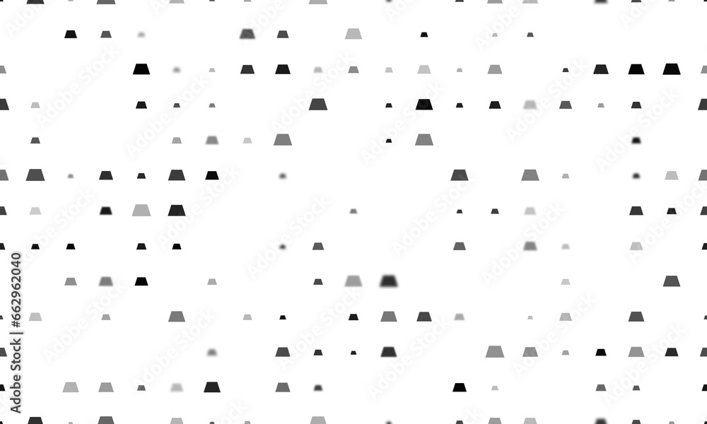 Poster seamless background pattern of evenly spaced black trapezoid symbols of different sizes and opacity.