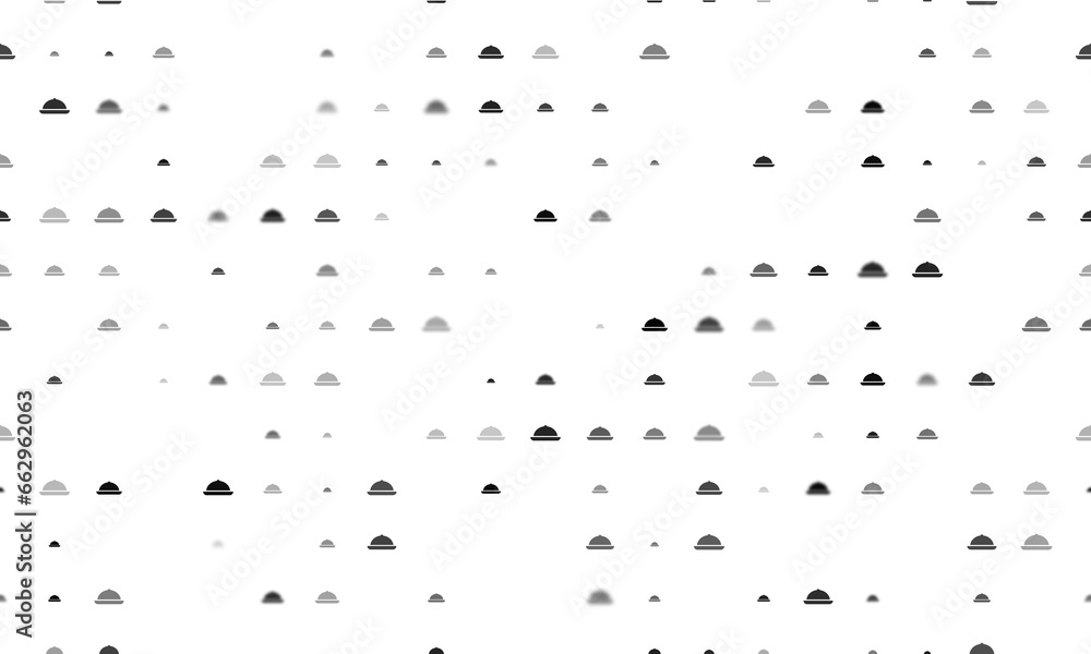 Poster seamless background pattern of evenly spaced black cloche symbols of different sizes and opacity. il