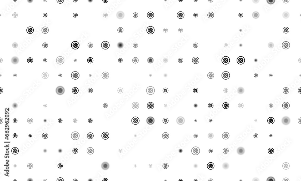 Poster seamless background pattern of evenly spaced black sushi roll symbols of different sizes and opacity