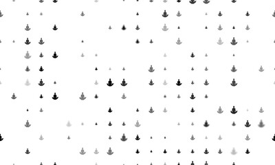Seamless background pattern of evenly spaced black yoga symbols of different sizes and opacity. Illustration on transparent background