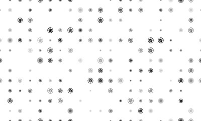 Seamless background pattern of evenly spaced black sushi roll symbols of different sizes and opacity. Illustration on transparent background