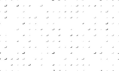 Seamless background pattern of evenly spaced black caterpillar symbols of different sizes and opacity. Illustration on transparent background