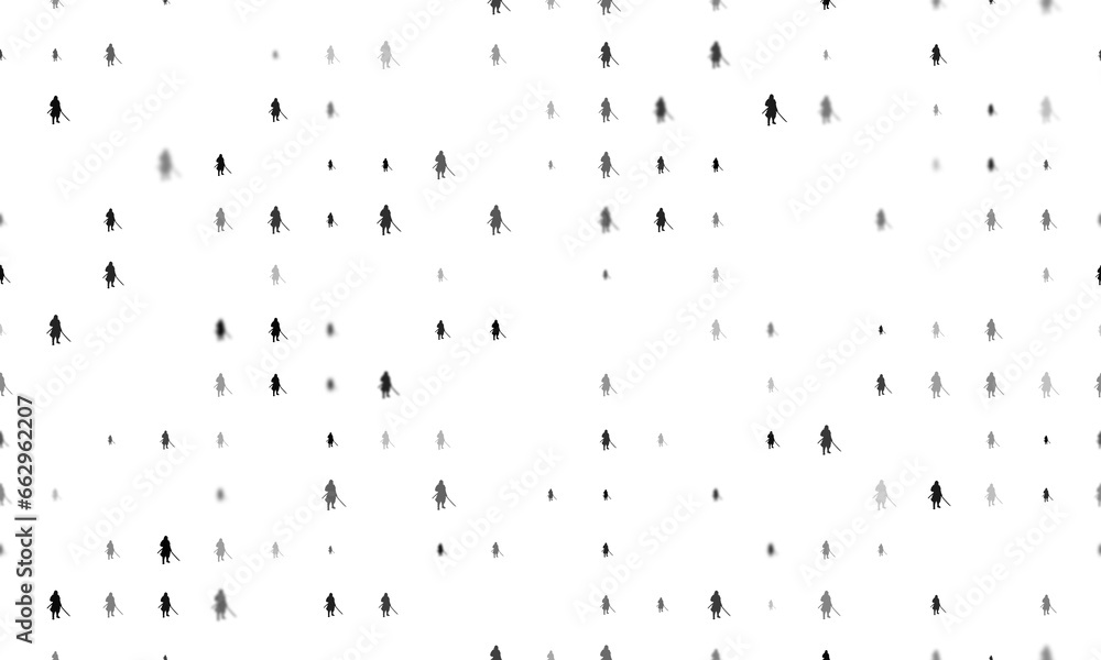 Aufkleber seamless background pattern of evenly spaced black samurai symbols of different sizes and opacity. i