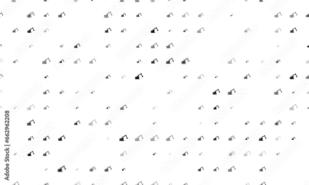 Poster seamless background pattern of evenly spaced black excavator symbols of different sizes and opacity.