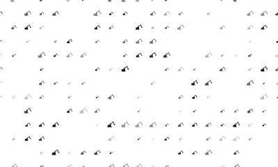 Seamless background pattern of evenly spaced black excavator symbols of different sizes and opacity. Illustration on transparent background