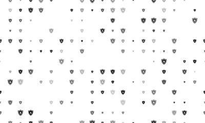 Seamless background pattern of evenly spaced black fire protection symbols of different sizes and opacity. Illustration on transparent background