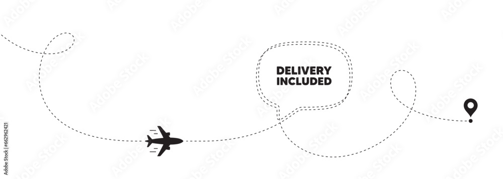 Poster delivery included tag. plane travel path line banner. free shipping sign. special offer symbol. deli
