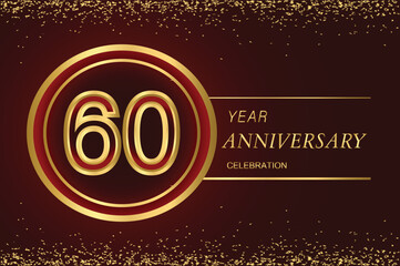 60th anniversary logo with gold double line style decorated with glitter and confetti Vector EPS 10