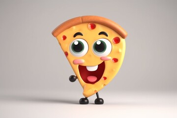 adorable animated pizza on plain backdrop. Generative AI
