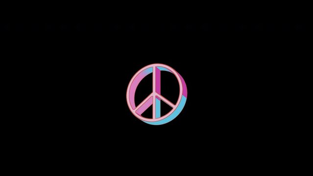 Bright peace icon is jumping merrily. Retro style. Alpha channel black. Looped from frame 120 to 240, Alpha BW at the end