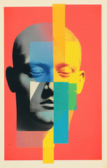 Beautiful Risograph print illustration — Modern man, divided allegiance, stylish trend setting poster design
