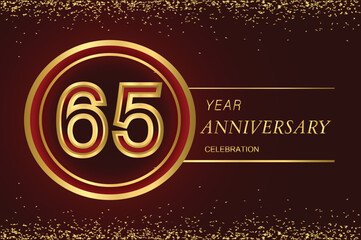 65th anniversary logo with gold double line style decorated with glitter and confetti Vector EPS 10