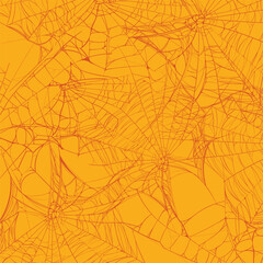 Vector pattern with orange spider web on a yellow background.