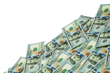 many hundred dollar bills on a white background. the concept of successful enrichment