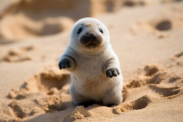 Naklejka premium Playful seal pup on the beach