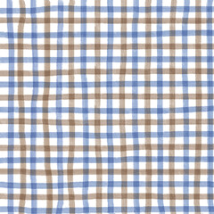 Blue Brown Gingham Check Hand Drawn Background 