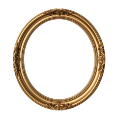 Gold vintage round picture frame isolated on transparent background, retro antique ornate old golden baroque Victorian style border mock up for painting, art, wall art, artwork, photo, image, mirror
