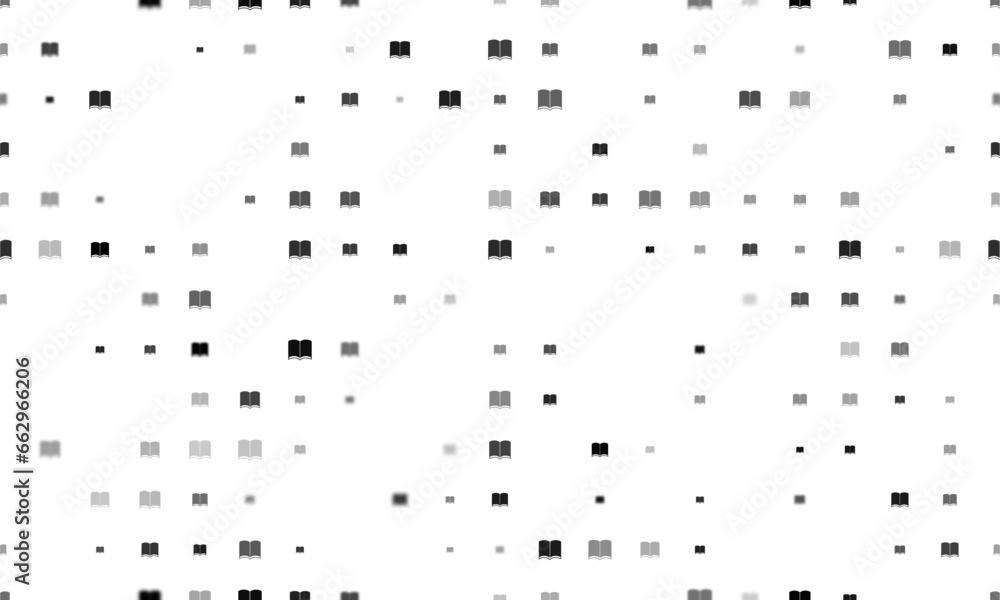 Poster Seamless background pattern of evenly spaced black book symbols of different sizes and opacity. Vector illustration on white background