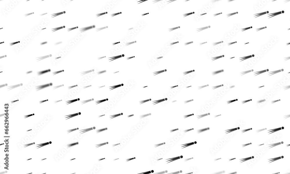 Poster seamless background pattern of evenly spaced black comet symbols of different sizes and opacity. ill