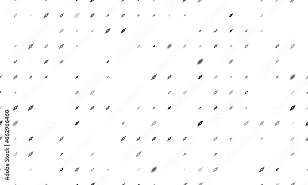 Poster seamless background pattern of evenly spaced black compass symbols of different sizes and opacity. i
