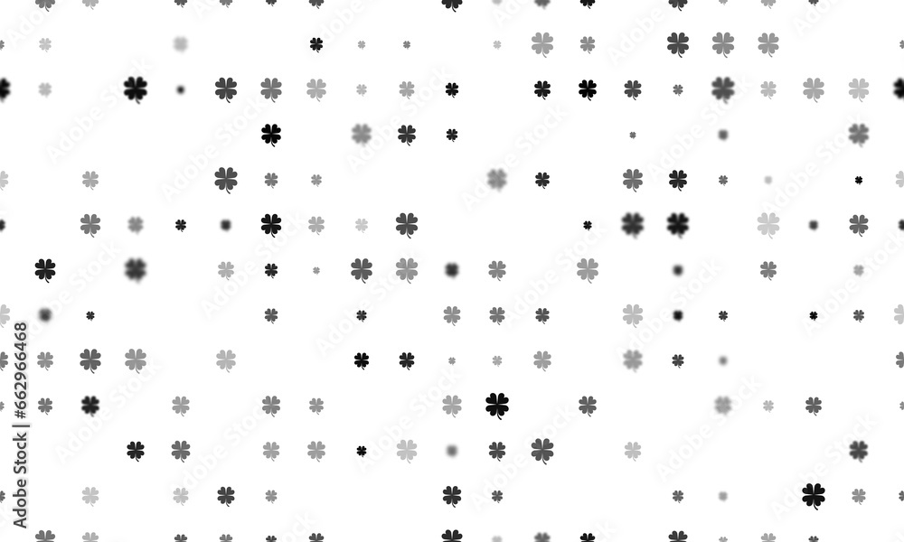 Poster seamless background pattern of evenly spaced black four-leaf clover symbols of different sizes and o